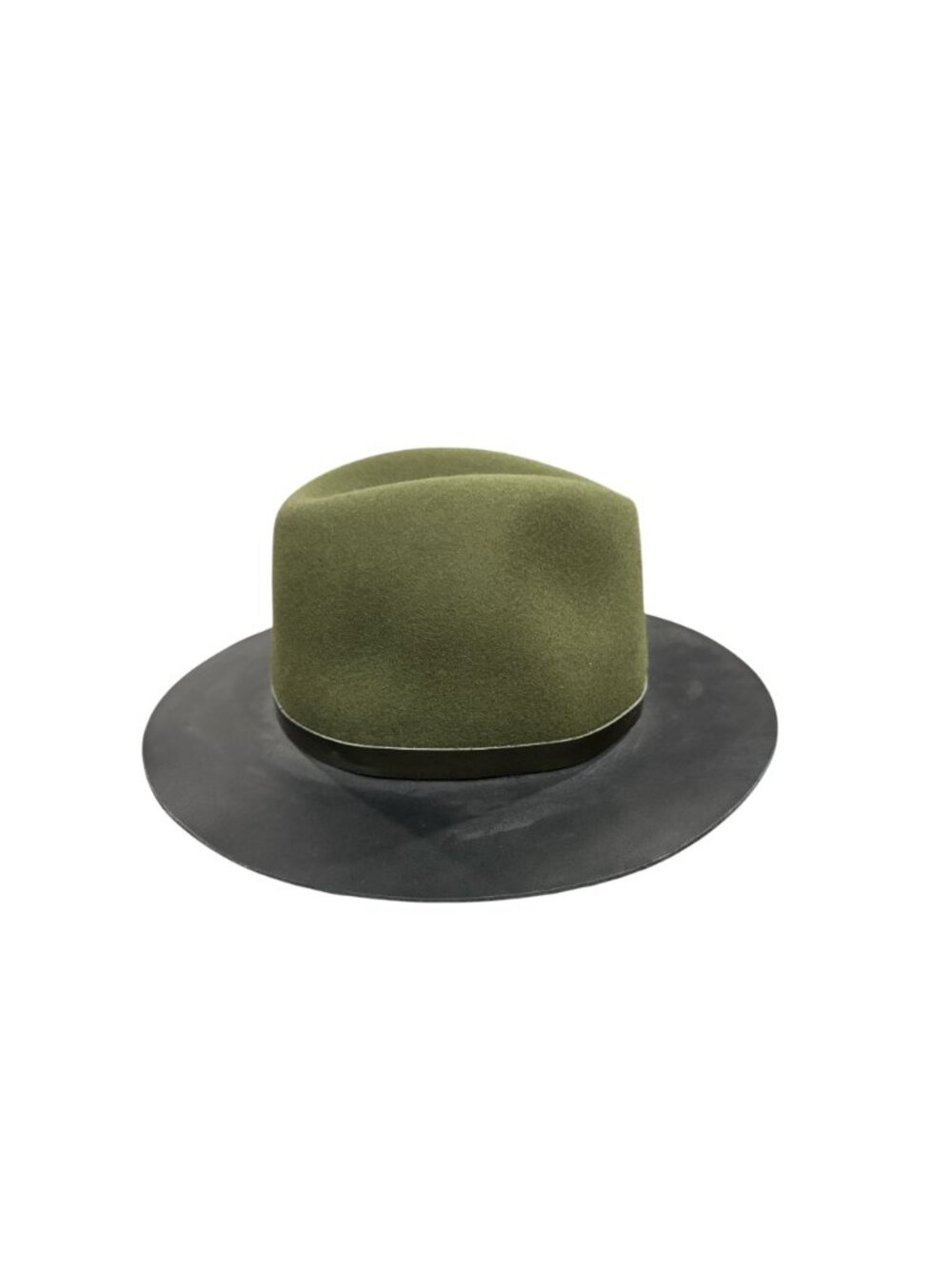 Rag & Bone Olive Green Wool Hat With Black Leather Brim Size S - Picture 2 of 7